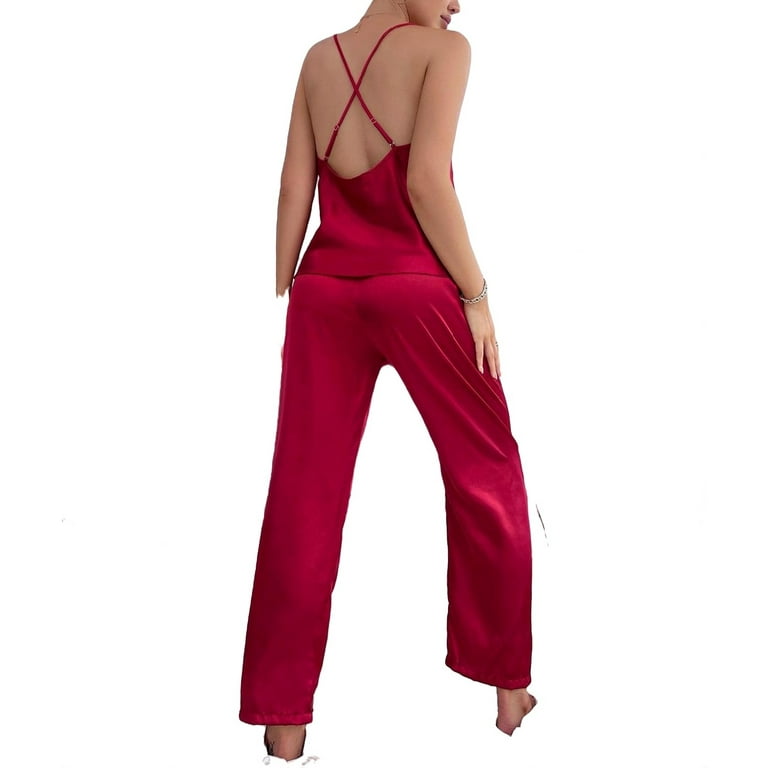 2pcs Set Elegant Cami PJ Pant Sets Sleeveless Red Women s Pajama Sets Women s Walmart