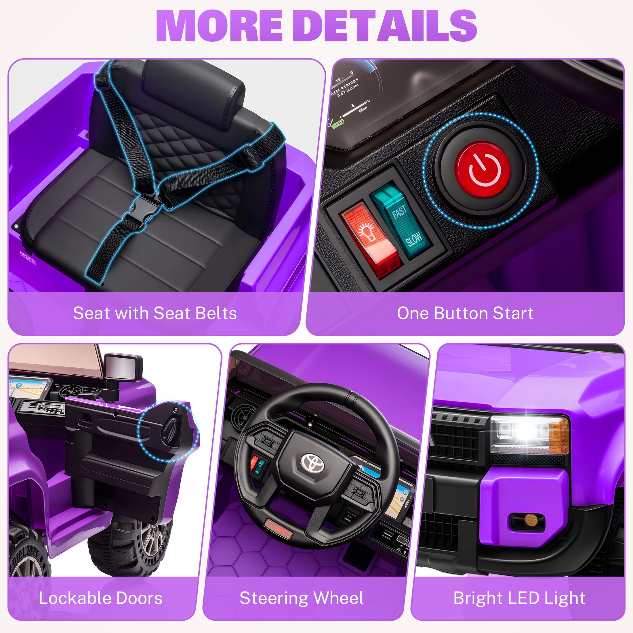 12V Ride on Cars with Remote Control, Licensed Toyota LC250 2024 Ride on Toys Vehicle with Bluetooth, Music, AUX/USB Port, Powered Kids Electric Car for Toddlers Boys Girls Ages 3-5 Gift, Purple