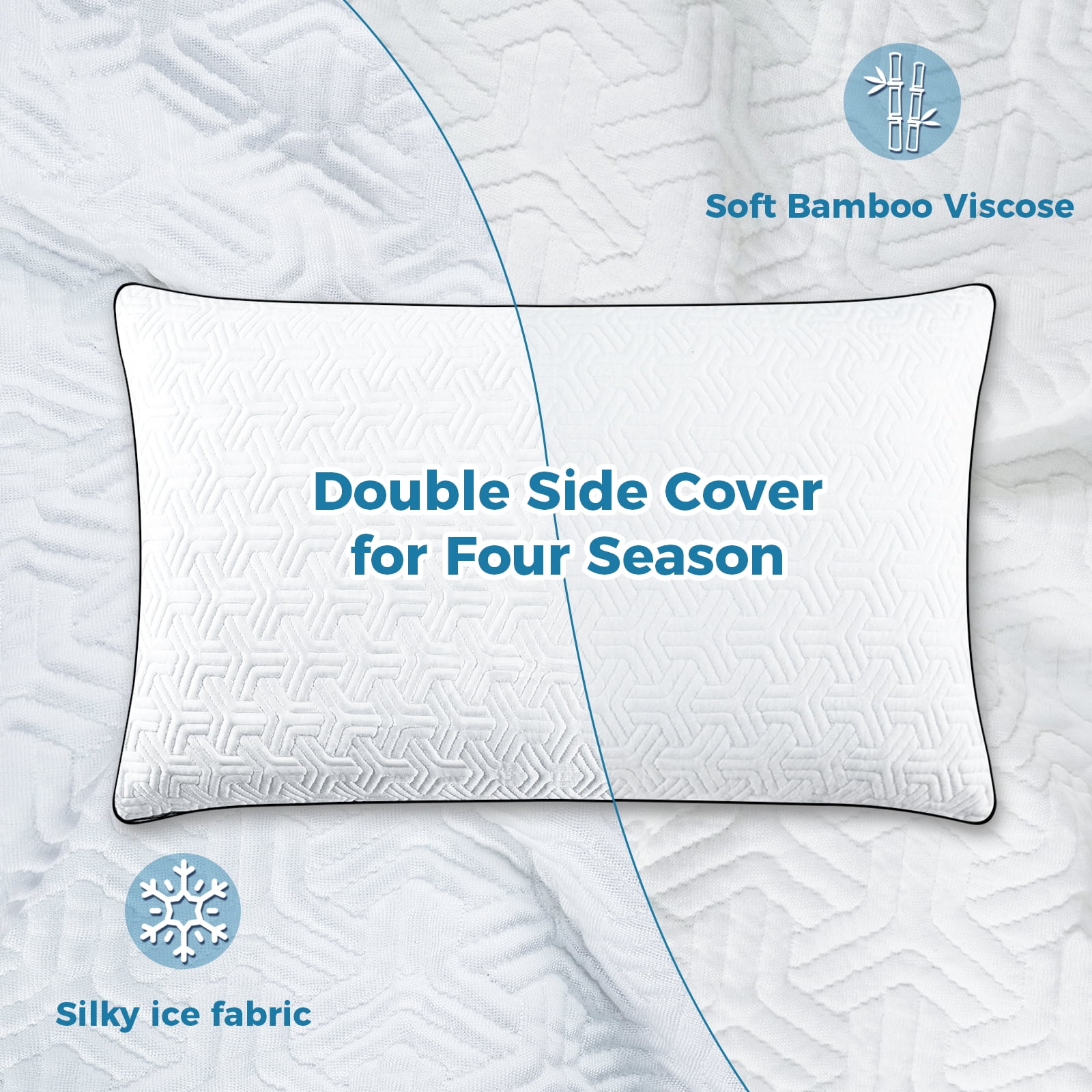 COOKEY Cooling Shredded Memory Foam Pillows Queen Size Set of 2, Adjustable Firm Bed Pillow with Gusset for Side, Back, Stomach Sleepers,20"x30"
