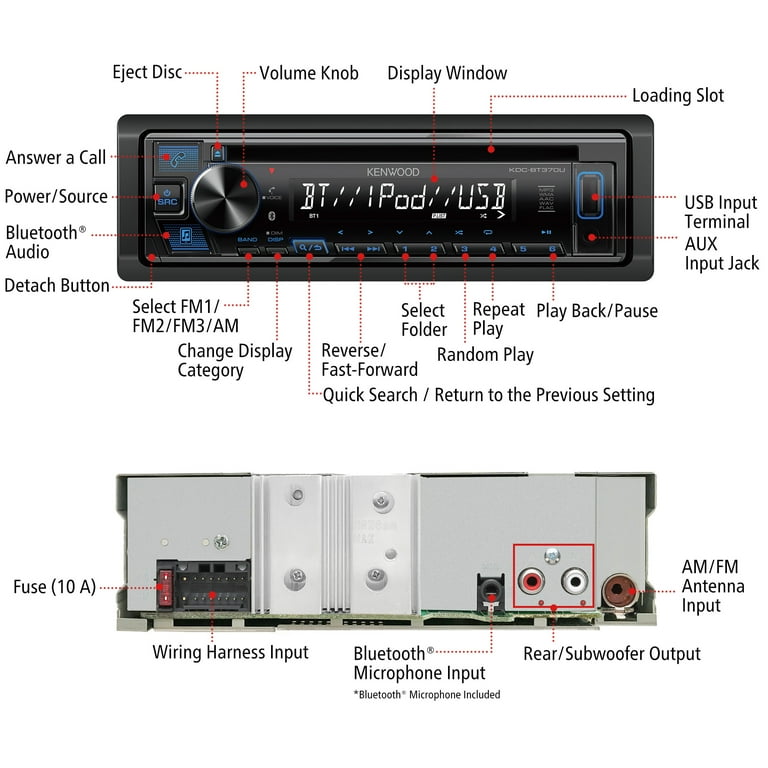 Kenwood KDC-BT370U CD Car Stereo Receiver with Bluetooth, AM/FM Radio, Front High Power USB Kenwood KDC-BT370U CD Car Stereo Receiver with Bluetooth, AM/FM Radio, Front High Power USB