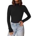thumbnail image 1 of Remera PRETTYGARDEN para Mujer con Cuello Alto, Manga Larga y Tejido Acanalado en Negro, 1 of 9