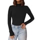 thumbnail image 1 of Remera PRETTYGARDEN para Mujer con Cuello Alto, Manga Larga y Tejido Acanalado en Negro, 1 of 9