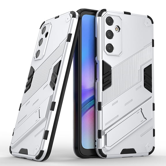 Cowithday for Samsung Galaxy A15 Phone Case, Kickstand Rugged Defender Shockproof TPU Matte Textured All-Inclusive Lens Protective Shell Hard PC Back Cover Sturdy Case for Samsung A15, Silver