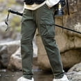 thumbnail image 2 of Cotton Mens Cargo Plus Size Pants Solid Color Casual Loose Drawstring Stretch Wide Leg Elastic Waist Joggers Workout Trousers with Pockets,Army Green 4,2XL, 2 of 5