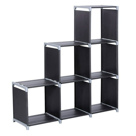 

Assembled 3 Tiers 6 Compartments Storage Shelf Black Racks Shelves & Drawers