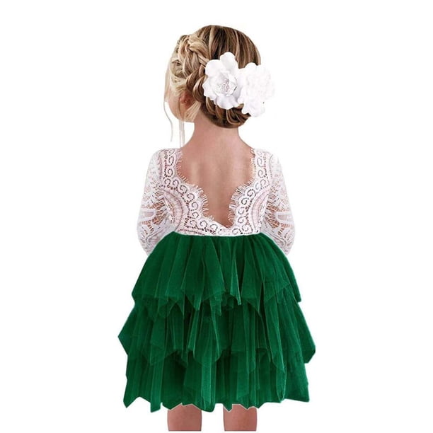 Ropa para niños Encaje en la espalda A-Line Straight Tutu Tulle Girls Party Dresstag110 (3-4T) Gao Jinjia LED
