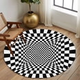 thumbnail image 2 of Round Rugs 6Ft, Black White Plaid Round Area Rug Washable Indoor Throw Carpet, Modern Abstract Checkered Striped Soft Non Slip Circle Rug for Office Cabinet Home Decor Aesthetic, 2 of 8
