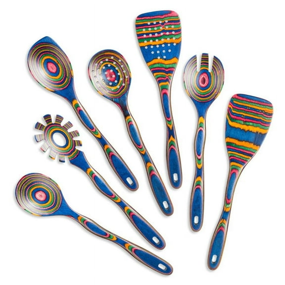 Seven-Piece Wooden Kitchenware Soup Spoon Set Cooking Supplies Non-Stick Large Colorful Spatula Kitchen Tools
