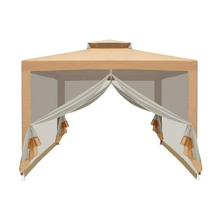 Gazebo Privacy Screen ALEKO GZ2RWN10X10SD Double Roof Gazebo 10' x 10' with Mosquito Netting Picnic Party Sun Shade, Sand ()