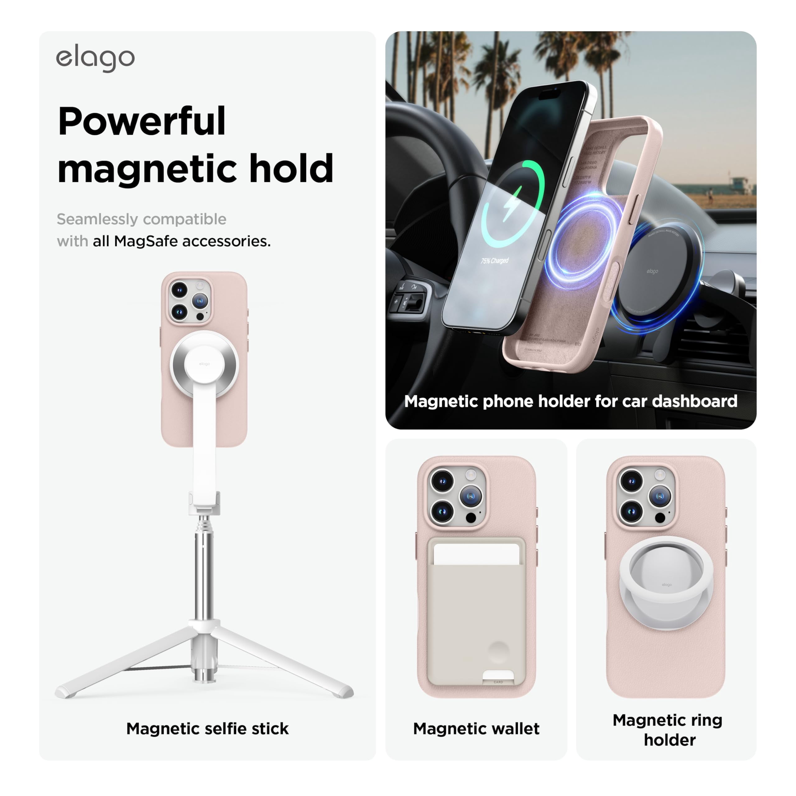 elago Magnetic Leather Case Compatible with iPhone 16 Pro Case, Compatible with All MagSafe Accessories, 6.3 inch - Built-in Magnets, Vegan Leather, Shockproof, Water-Resistant [Lovely Pink]