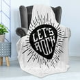 thumbnail image 4 of Rock Music Soft Flannel Fleece Throw Blanket, Lets Rock Words Monochrome Arrangement Hipster Design Lines and Dots Pattern, Cozy Plush for Indoor and Outdoor Use, 60" x 80", Black White, by Ambesonne, 4 of 5