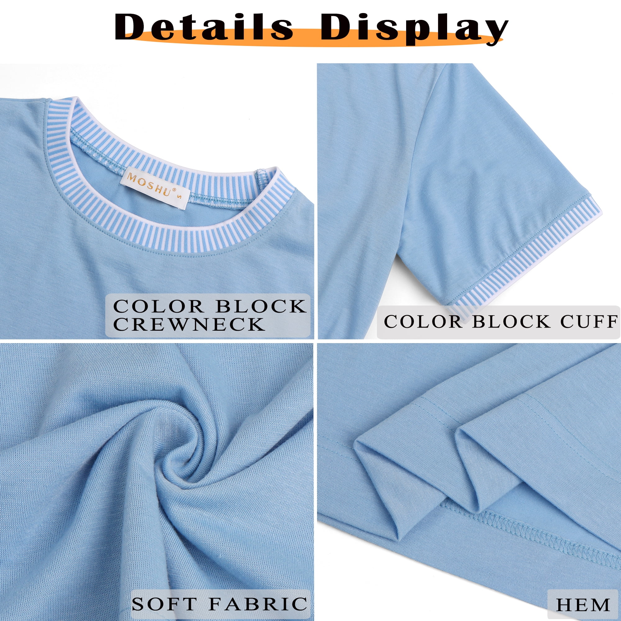 MOSHU Dressy Women Tops Crewneck Blouses for Women Striped Colorblock Short Sleeve Shirts Casual Summer Tops