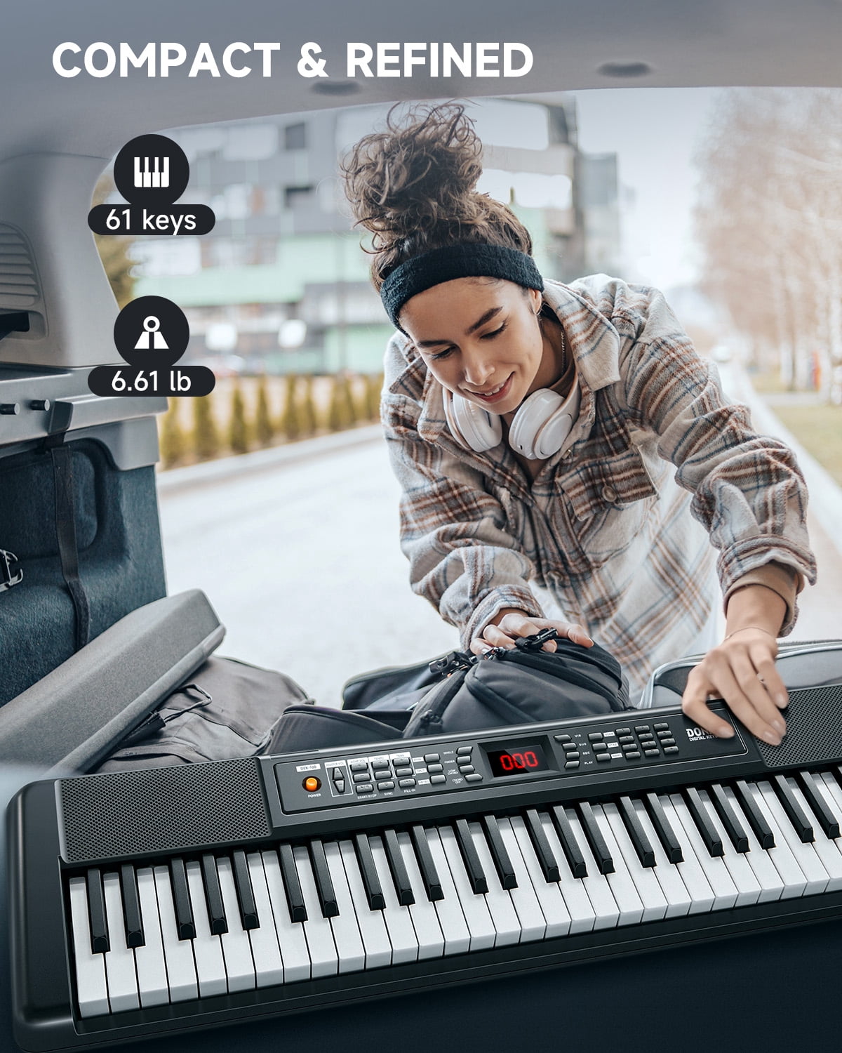 Donner DEK-100 61-Key Portable Digital Piano for Beginners, 128 Tones & Rhythms, Sustain Pedal, Auto Accompaniment, Lightweight & Compact