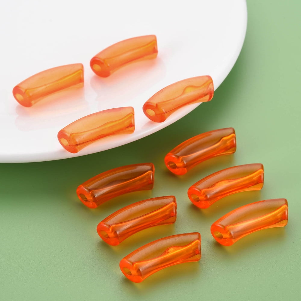 Transparent Acrylic Beads Curved Tube Dark Orange 36x13.5x11.5mm Hole: 4mm about 148pcs/500g