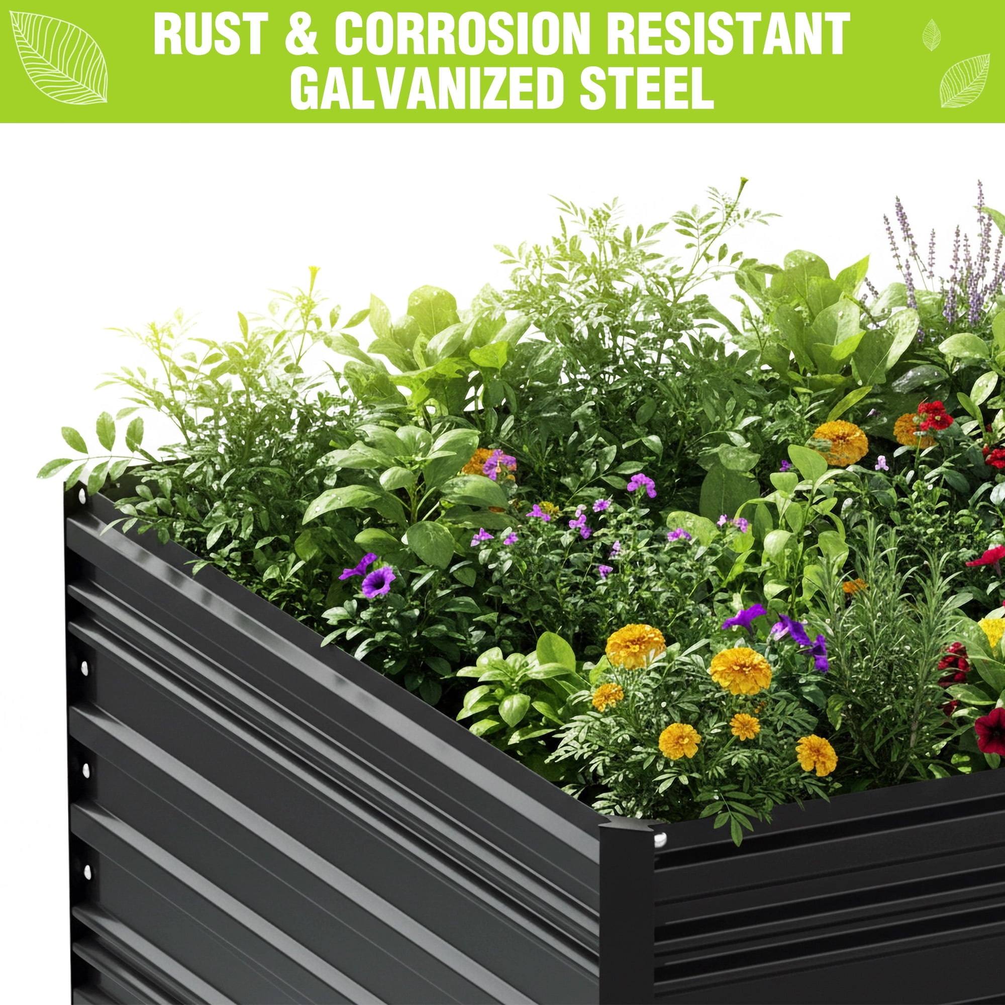 WORKPRO Galvanized Raised Garden Bed, 7.5 x 4 x 2 ft Outdoor Garden Planter Box for Vegetables, Flowers and Herbs, Black