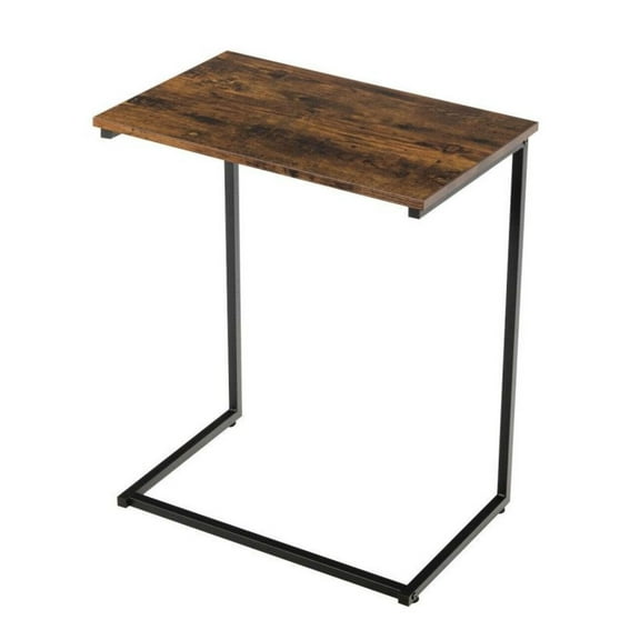 C-Shaped Side Table, Industrial End Table with Metal Frame, Sofa Couch Side Table for Living Room, Bedroom, Walnut Finish
