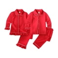 thumbnail image 2 of Pijamas de Navidad para niños pequeños, camisas de manga larga y pantalones de color rojo liso, traje de regalo para el primer Festival de Navidad, ropa de dormir de Navidad, 2 of 4