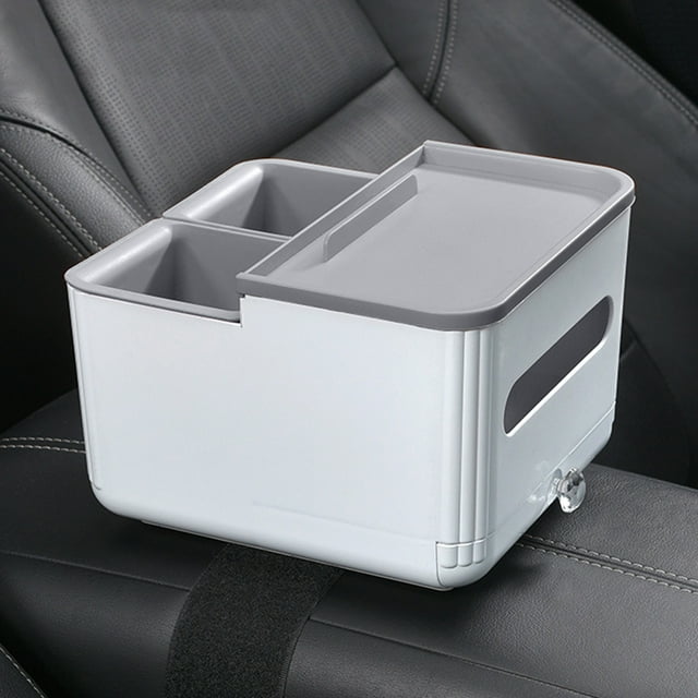 Organizador de Reposabrazos de Coche con Portavasos y Portapañuelos – Insertos de Consola de Plástico, Almacenamiento para Reposabrazos de Vehículo que Ahorra Espacio para Accesorios de Interior de