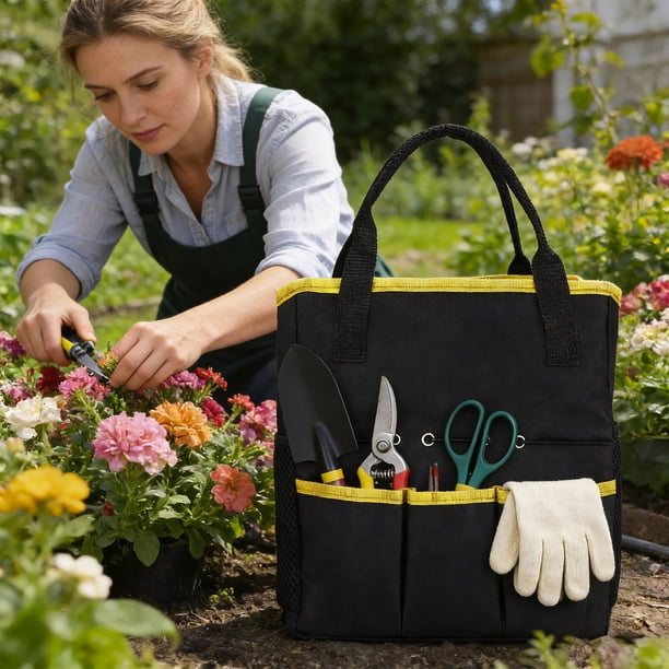 Contenedores de almacenamiento, Kit de herramientas de jardinería, Bolsa de almacenamiento de herramientas de jardinería, Bolsa de mano de jardinería con múltiples bolsillos, Accesorios no incluidos,