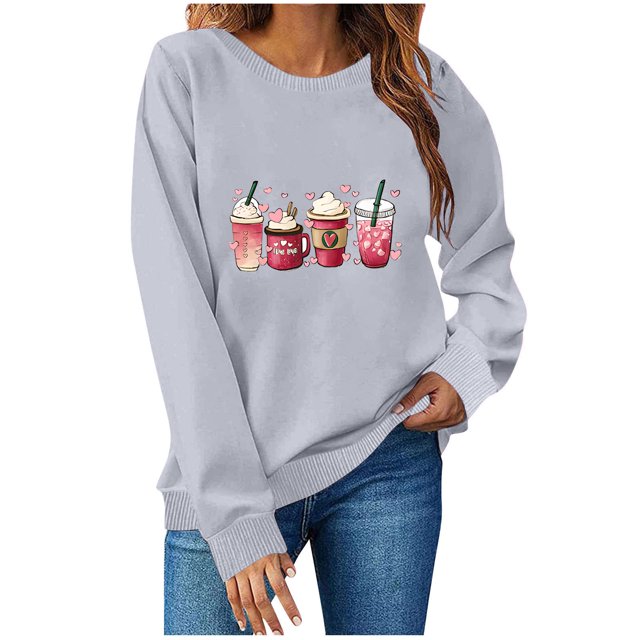 Meichang Chandails en Molleton Col Rond Femmes Saint-Valentin Couples Chandail en Molleton Femmes Imprimé Cœur Mignon Chandails en Molleton Pull Vacances Manches Longues Coupe Ample Cadeaux Vacances Chandails en Molleton