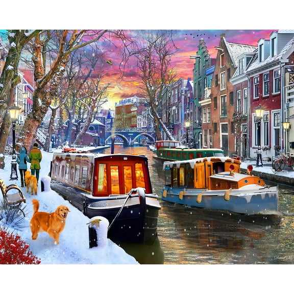 Vermont Christmas Company 'Winter Canal' Jigsaw Puzzle 1000 Piece - Large Pieces - Fully Interlocking & Randomly Shaped Pieces