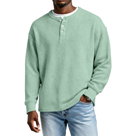 Fabrcox S-4XL Waffle Shirts for Men Long Sleeve V Neck Button Up Henley T Shirts for Men Spring Workout Going Out Gym Shirt for Men Green 4XL