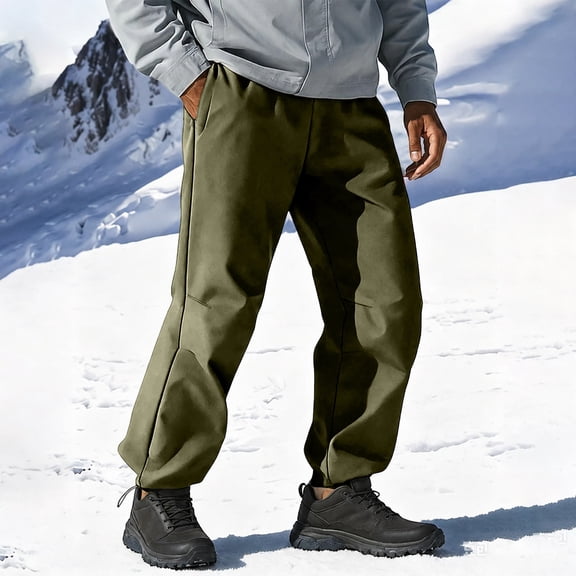 WIZUTIZ Men's Fleece Lined Hiking Pants Waterproof Polyester Shell Elastic Drawstring Waist Relaxed Fit Winter Outdoor Cargo