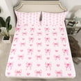 thumbnail image 2 of Feelyou Girly Pink Ribbon Queen Sheet Sets for Child, Kawaii Love Heart Flat Sheet, Fairy Tale Princess Queen Fitted Sheet, Breathable Home Decor, 4pcs, 2 of 7