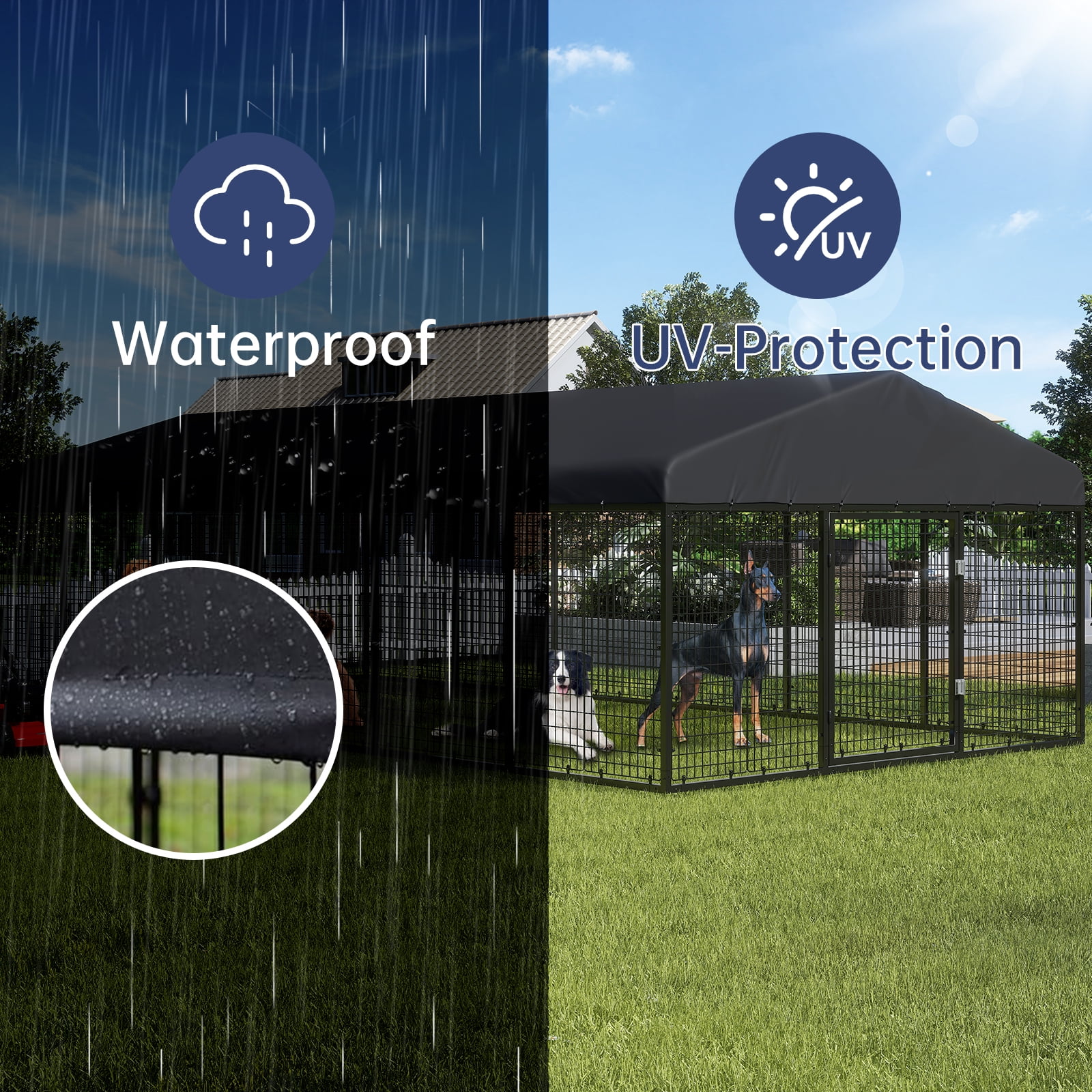 Large Outdoor Dog Run Enclosure, Heavy Duty Dog Cage with UV-Resistant Roof, Galvanized Steel Dog Kennel Fence with Dual Safety Locks(19.68'x 9.84')
