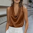 thumbnail image 2 of Dwellite Women's Silk Satin Tank Tops Cowl Neck Casual Camisoles Sleeveless Business Work Blouses Dressy Summer Shirts Coffee L, 2 of 8