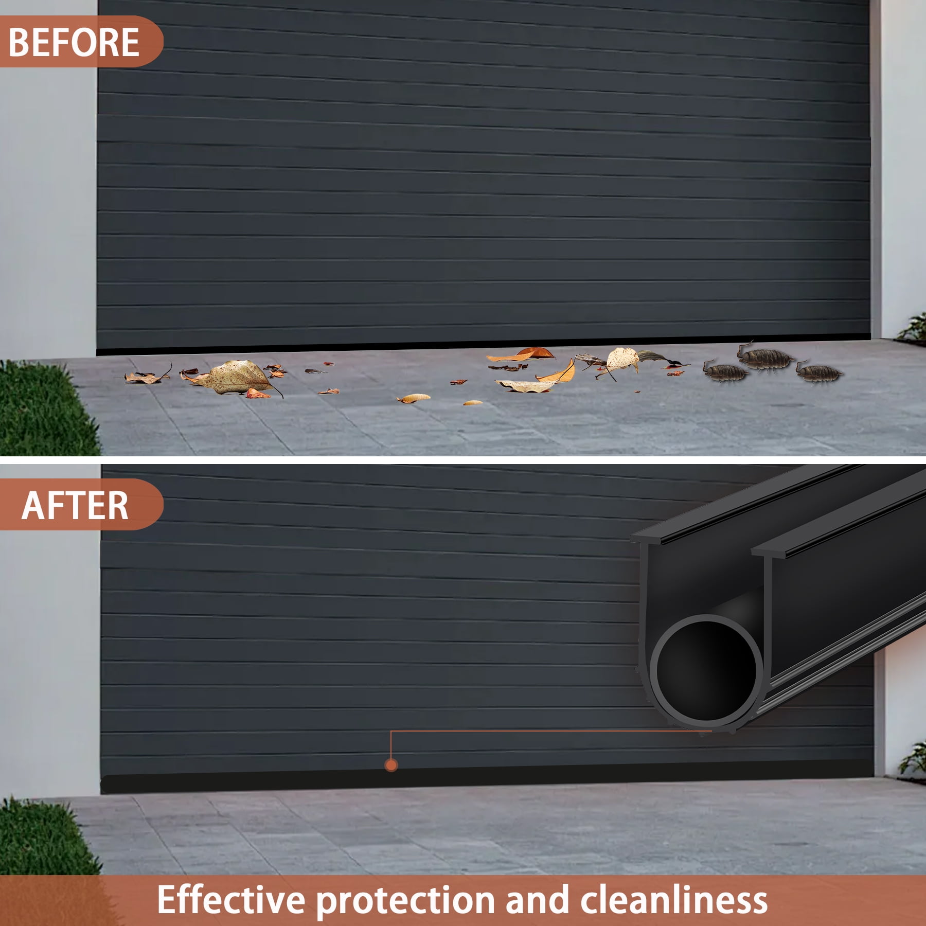 Gaahing Garage Door Bottom Seal Strip, 9.8 FT Replacement Weather Stripping, Impact Buffer Sealing Weatherstrip, Fits 5/16" T-End Double Track