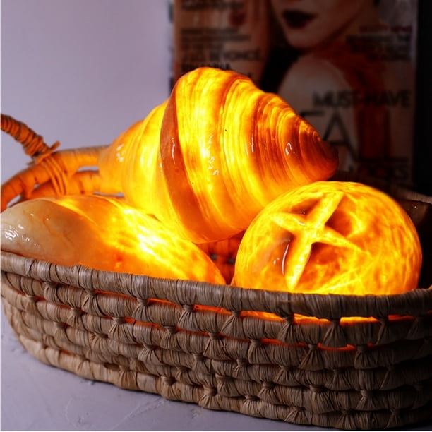 Lámpara de pan croissant - Luz nocturna LED con 7 colores, luz decorativa ABS para cocina, cafetería, fiesta (blanca, 3 pilas AAA)