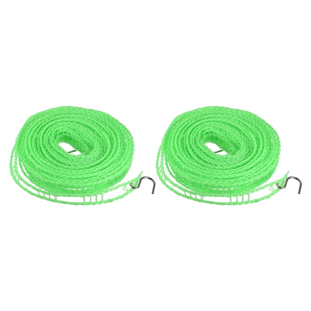Unique Bargains 16.4ft Nylon Portable Clothesline Windproof Non Slip Washing Line, Green 2 Pack