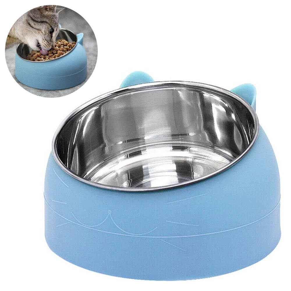 Stainless Steel Cat Bowls,Tilted Cat Dog Bowl Removable Water Food