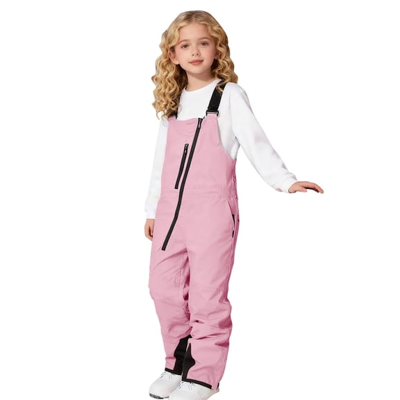 Kids Snow Bibs Waterproof Insulated Ski Pants Girls Adjustable Strap Snowboard Overalls Lightweight Winter Snowsuit,Pink 10-11 Years