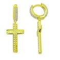 thumbnail image 3 of Yellow Gold Tone 925 Sterling Silver Cross Dangle Drop Earrings Cubic Zirconia, 3 of 4