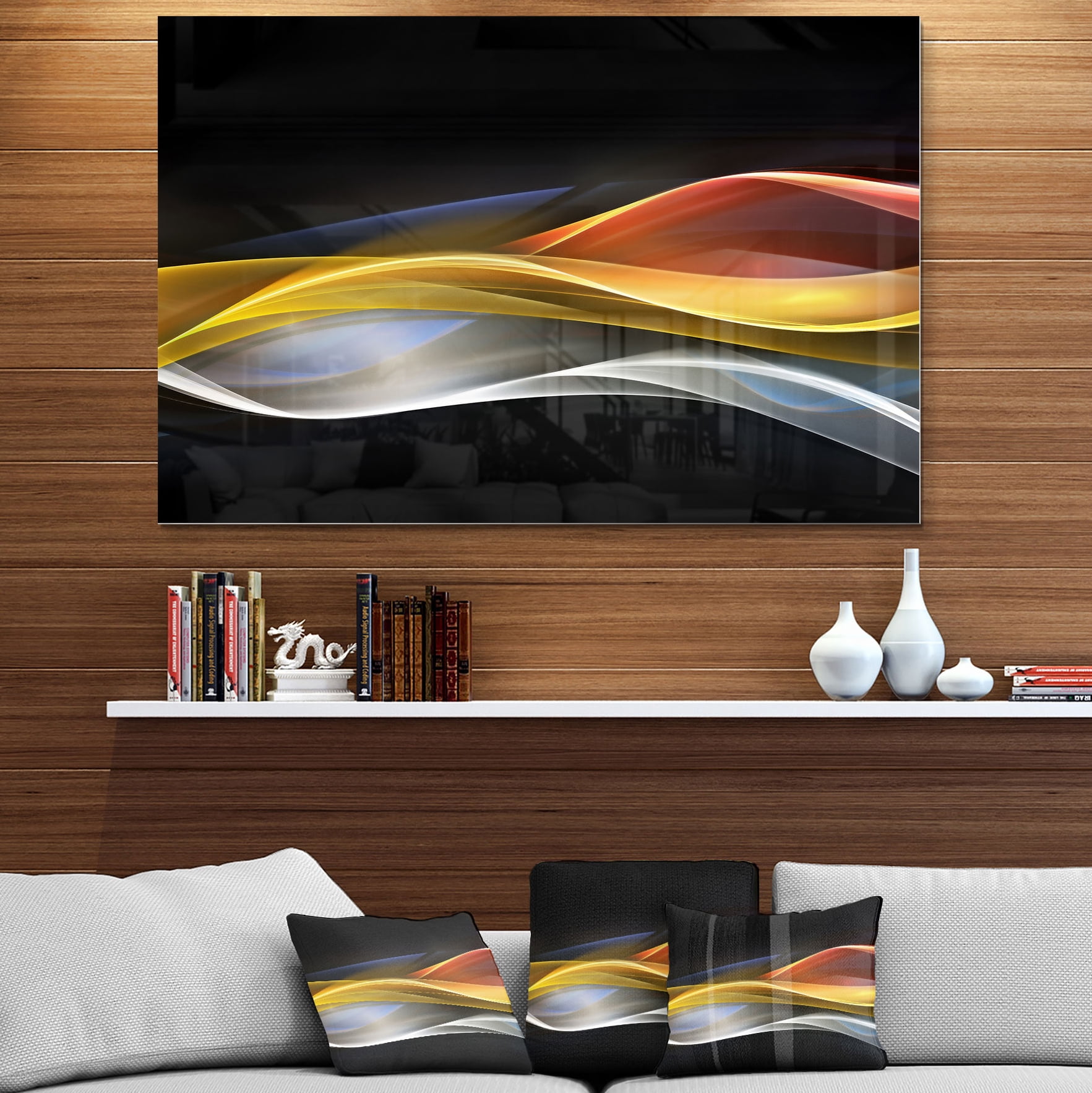 Designart '3D Gold Silver Wave Design' Metal Wall Art
