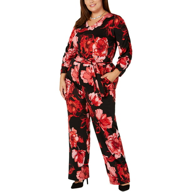 NY Collection - NY Collection Womens Plus Petite Floral Jumpsuit Black ...
