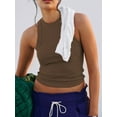 thumbnail image 6 of Women'S Sleeveless Full Length Ribbed Fitted Racerback Workout Crew High Neck Basic Tank Top Coffee M, 6 of 9