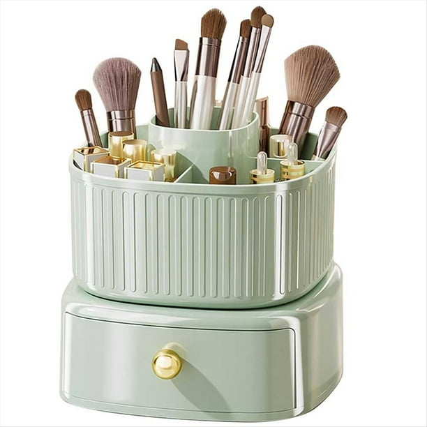 Organizador de Maquillaje Giratorio de 360° Organizador de Cosméticos Giratorio de Gran Capacidad con Soporte para Brochas de Maquillaje de 5 Ranuras y 1 Cajón,A