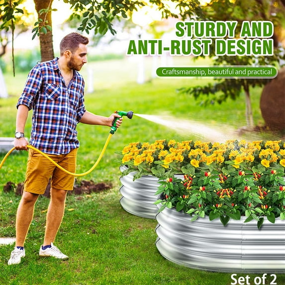 Holaki Galvanized Planter Bed,Galvanized Raised Garden Bed Kit, Galvanized Planter Raised Garden Boxes Outdoor, Oval Large Metal Raised Garden Beds for Vegetables, 2pcs 6*3*1 ft