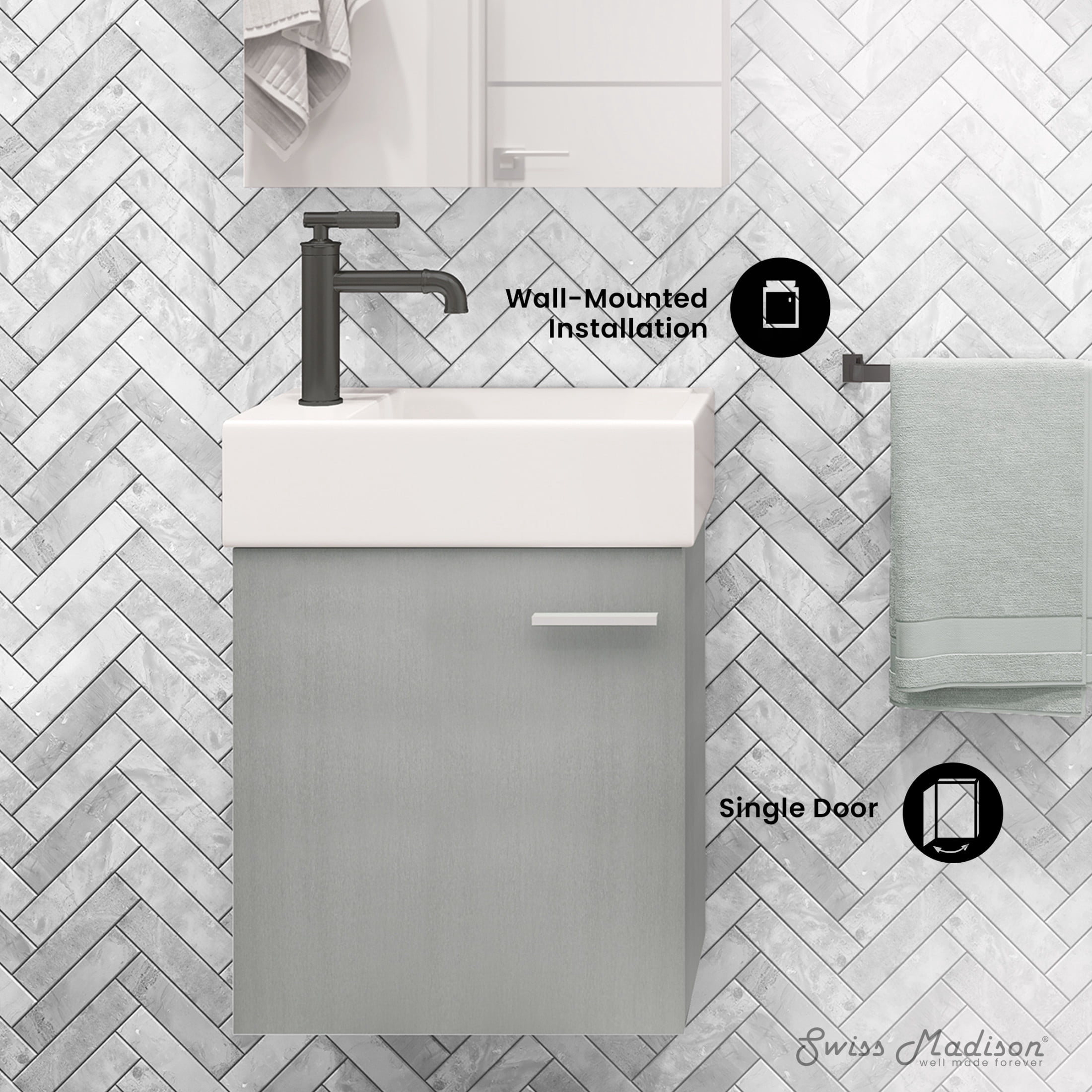 Colmer 18 Single, Brushed Gray, One Cabinet, Bathroom Vanity