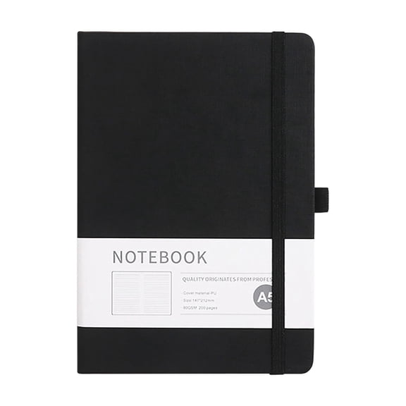 A5 Hardcover Lined Journal Notebook with Elastic Closure and Pen Loop for Office Meetings, Daily Planning and Travel, Black