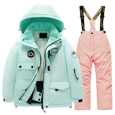 SJLDQY Unisex Children Kid Ski Suit Pocket Jacket Pants Winterproof Windbroof Snowboarding Winter Thermal Warm Snow Suits