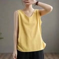 thumbnail image 5 of Women's Relaxed Fit V-Neck Sleeveless Linen Tank Top, Solid Cotton Linen Design, Plus Size Loose Style for Summer Casual Wear,Size 3XL, 5 of 5
