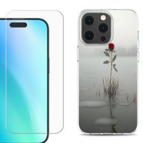 For iPhone 16 Pro Phone Case Cover, Shockproof Case with Tempered Glass Screen Protector, by OneToughShield - Icy Rose