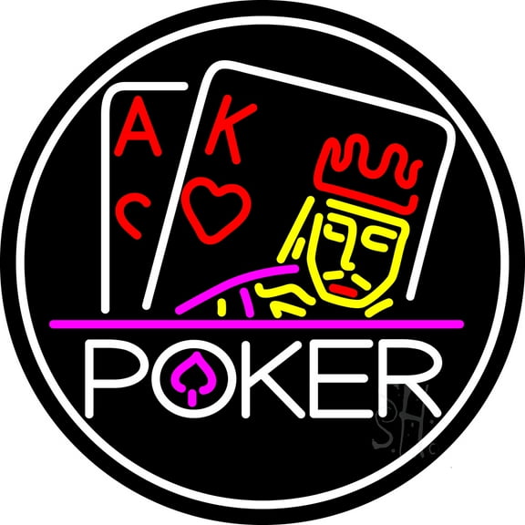 Poker With Border 1 LED Neon Sign 18 x 18 - inches, Black Square Cut Acrylic Backing, with Dimmer - Bright and Premium built indoor LED Neon Sign for wall décor, arcarde, and storefront.