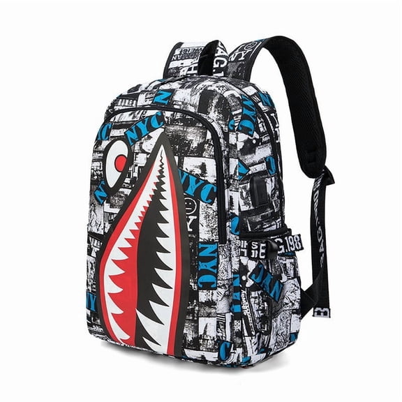 Shark Print Waterproof Laptop Backpack with USB Port, Large Capacity Casual Bag for Travel, School & Daily Use