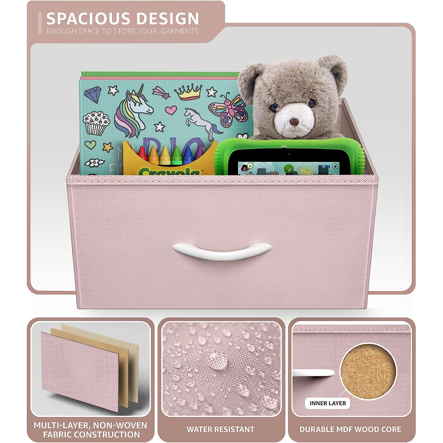 Sorbus 2-Drawer Nightstand with Fabric Drawer, Steel Frame and Open Shelf, Pink
