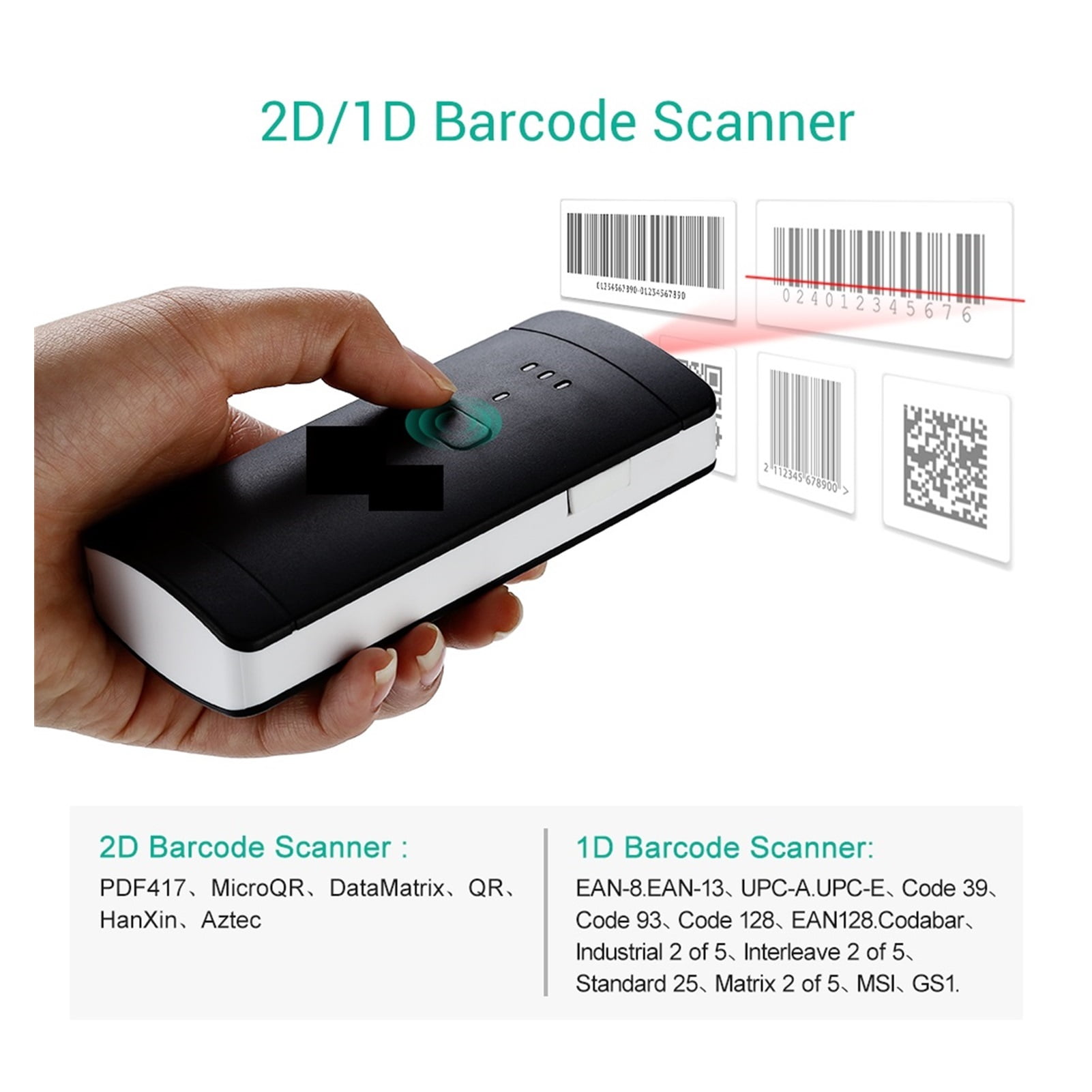 Wireless Bluetooth 2D Barcode Scanner PDF417 DataMatrix QR Code Reader For Pocket Mini 2D Scanner ,Easy to Operate